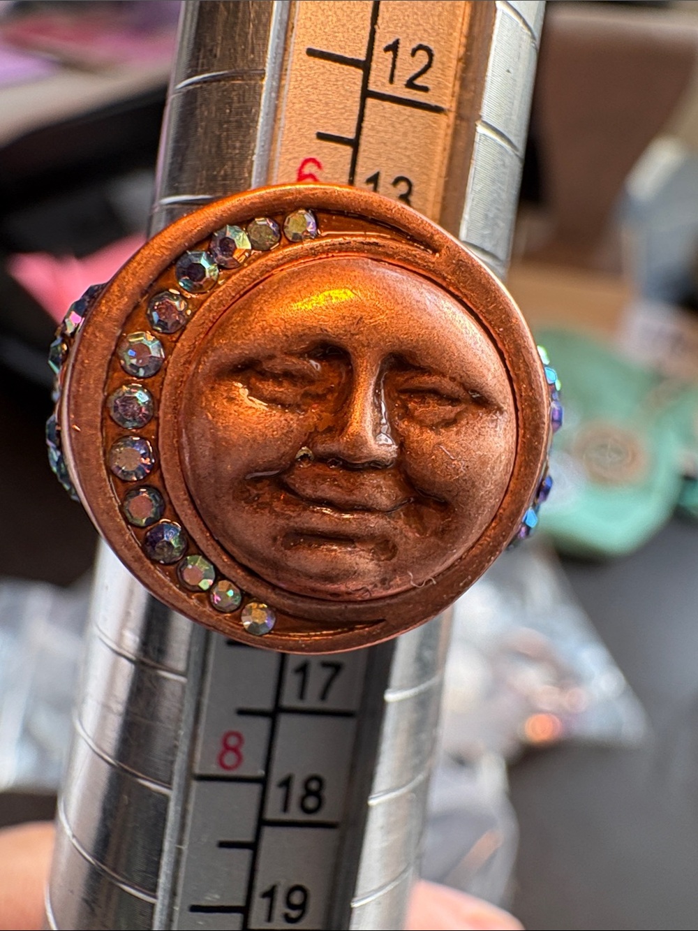 Kirks Folly Copper Moon Face Ring with Iridescent Aurora Rhinestones